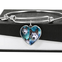 Siberian Husky Print Luxury Heart Charm Bangle-Free Shipping - Deruj.com
