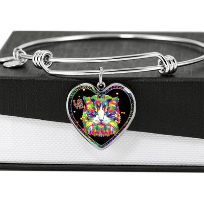 Colorful Cat Print Heart Pendant Bangle-Free Shipping - Deruj.com