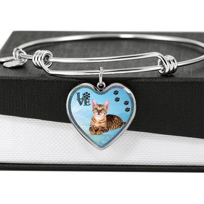 Toyger Cat Print Heart Pendant Bangle-Free Shipping - Deruj.com