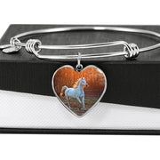 Lovely Thoroughbred Horse Print Luxury Heart Charm Bangle-Free Shipping - Deruj.com