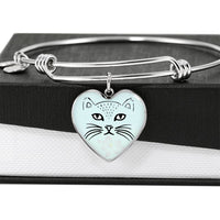 Cute Cat Face Print Heart Pendant Bangle-Free Shipping - Deruj.com