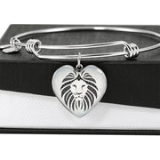 Lion Black&White Art Print Heart Pendant Bangle-Free Shipping - Deruj.com