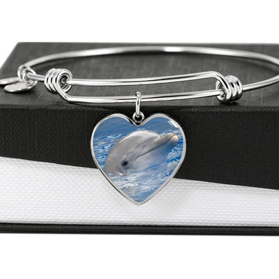 Cute Dolphin Print Heart Pendant Luxury Bangle-Free Shipping - Deruj.com