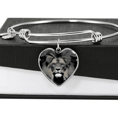 Lion Grey Art Print Heart Pendant Bangle-Free Shipping - Deruj.com