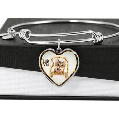 Lovely Bengal Cat Print Heart Pendant Bangle-Free Shipping - Deruj.com