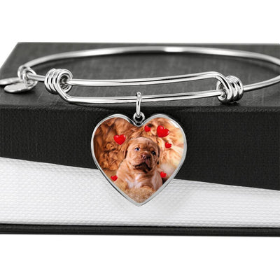 Bordeaux Mastiff Print Luxury Heart Charm Bangle-Free Shipping - Deruj.com
