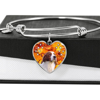 Cute Irish Red and White Setter Print Luxury Heart Charm Bangle-Free Shipping - Deruj.com