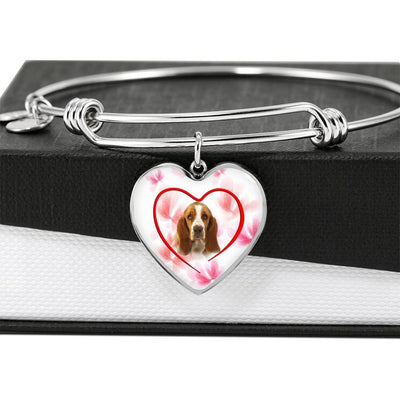 Basset Hound Print Luxury Heart Charm Bangle -Free Shipping