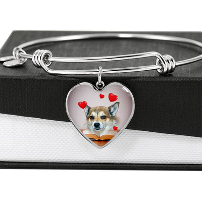 Norwegian Lundehund Print Luxury Heart Charm Bangle-Free Shipping - Deruj.com