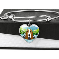 Basset Hound Dog Vector Print Heart Pendant Bangle-Free Shipping