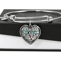 Blue Eyes Cat Print Heart Pendant Bangle-Free Shipping - Deruj.com
