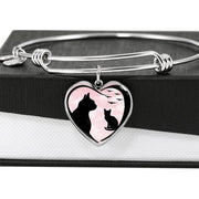 Cat Vector Art Print Heart Pendant Bangle-Free Shipping - Deruj.com