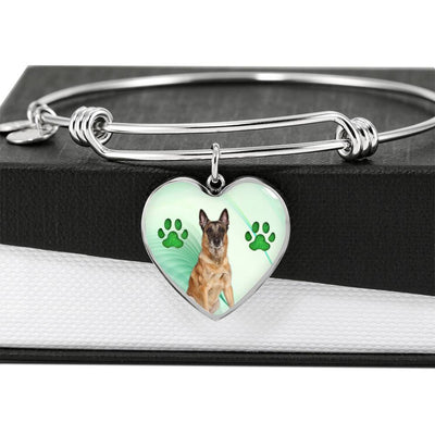 Belgian Malinois Print Luxury Heart Charm Bangle -Free Shipping - Deruj.com