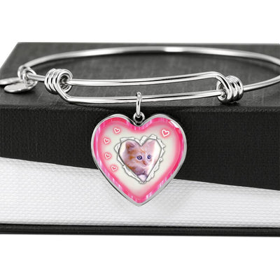 Cute Kitten Print Heart Pendant Bangle-Free Shipping - Deruj.com