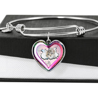 Cute Painted Cat Print Heart Pendant Bangle-Free Shipping - Deruj.com