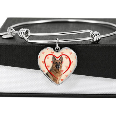 German Shepherd Print Luxury Heart Charm Bangle-Free Shipping - Deruj.com