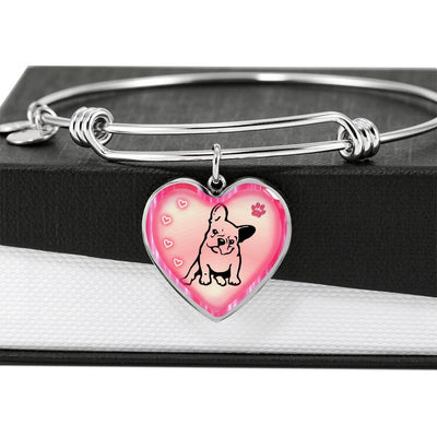Cute French Bulldog Print Heart Pendant Bangle-Free Shipping - Deruj.com