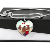 Clydesdale Horse Print Luxury Heart Charm Bangle-Free Shipping - Deruj.com