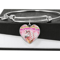 Creamy Unicorn Print Heart Pendant Luxury Bangle-Free Shipping - Deruj.com