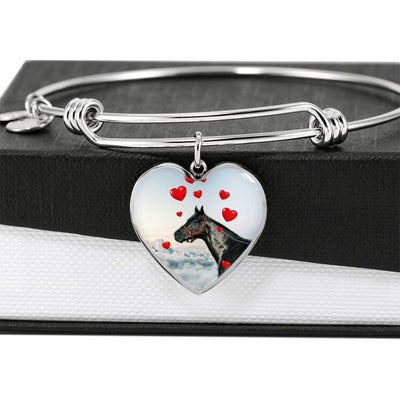 Thoroughbred Horse Print Luxury Heart Charm Bangle-Free Shipping - Deruj.com