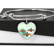 Neon Tetra Fish Print Heart Pendant Luxury Bangle-Free Shipping - Deruj.com