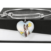Boston Terrier Print Luxury Heart Charm Bangle-Free Shipping - Deruj.com