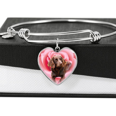 Boykin Spaniel Print Luxury Heart Charm Bangle-Free Shipping - Deruj.com