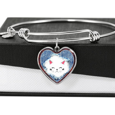 Cute Cat In Denim Print Heart Pendant Bangle-Free Shipping - Deruj.com