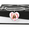 Basset Hound Print Heart Pendant Silver Bangle -Free Shipping