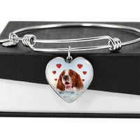 Irish Red and White Setter Print Luxury Heart Charm Bangle-Free Shipping - Deruj.com