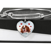 Irish Red and White Setter Print Luxury Heart Charm Bangle-Free Shipping - Deruj.com