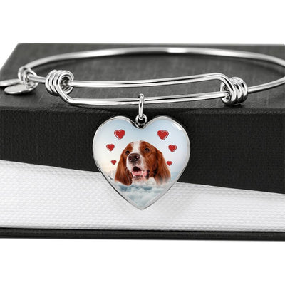 Irish Red and White Setter Print Luxury Heart Charm Bangle-Free Shipping - Deruj.com