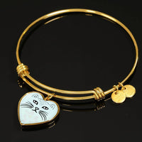 Cute Cat Face Print Heart Pendant Bangle-Free Shipping - Deruj.com