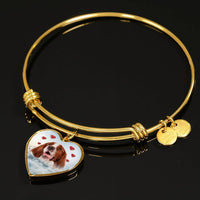 Irish Red and White Setter Print Luxury Heart Charm Bangle-Free Shipping - Deruj.com
