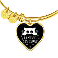 " I Love My Cat" Print Heart Pendant Luxury Bangle-Free Shipping - Deruj.com