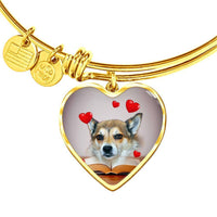 Norwegian Lundehund Print Luxury Heart Charm Bangle-Free Shipping - Deruj.com