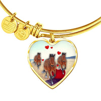 Clydesdale Horse Print Luxury Heart Charm Bangle-Free Shipping - Deruj.com