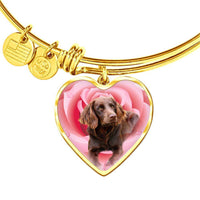 Boykin Spaniel Print Luxury Heart Charm Bangle-Free Shipping - Deruj.com