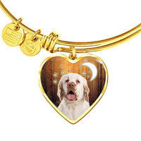 Clumber Spaniel Print Luxury Heart Charm Bangle-Free Shipping - Deruj.com