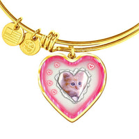 Cute Kitten Print Heart Pendant Bangle-Free Shipping - Deruj.com