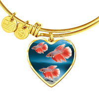 Siamese Fighting Fish Print Heart Pendant Luxury Bangle-Free Shipping - Deruj.com