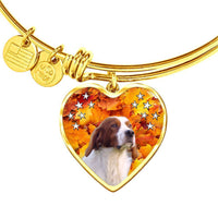 Cute Irish Red and White Setter Print Luxury Heart Charm Bangle-Free Shipping - Deruj.com