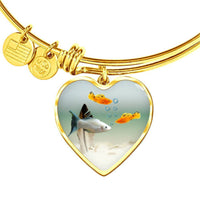 Mollies Fish Print Heart Pendant Luxury Bangle-Free Shipping - Deruj.com