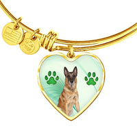 Belgian Malinois Print Luxury Heart Charm Bangle -Free Shipping - Deruj.com