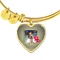 Cute Jack Russell Terrier On Window Print Heart Pendant Luxury Bangle-Free Shipping - Deruj.com