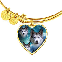 Siberian Husky Print Luxury Heart Charm Bangle-Free Shipping - Deruj.com
