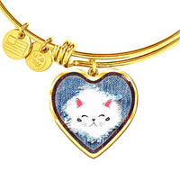 Cute Cat In Denim Print Heart Pendant Bangle-Free Shipping - Deruj.com