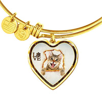 Lovely Bengal Cat Print Heart Pendant Bangle-Free Shipping - Deruj.com