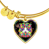 Colorful Cat Print Heart Pendant Bangle-Free Shipping - Deruj.com