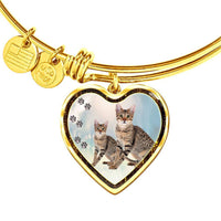 Savannah Cat Print Heart Pendant Bangle-Free Shipping - Deruj.com